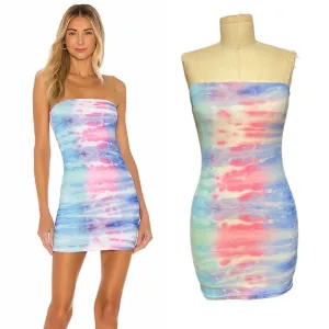 Superdown Morgan‎ Strapless Mini Dress Blue Pink Tie Dye Size XS thumbnail 2