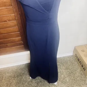 Alexa B Nites Navy Blue Formal Long Gown Dress 6P Petiite‎ draped neckline thumbnail 4