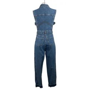 Topshop Women's Blue Sleeveless Denim Jean Button Up Overalls Jumpsuit Size M thumbnail 3