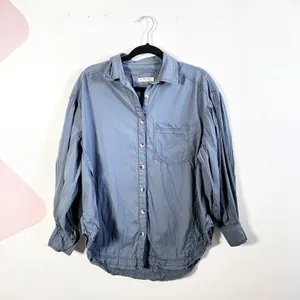 Free People We The‎ Free Happy Hour Shirt Button Down Size XS Blue Oversized thumbnail 2