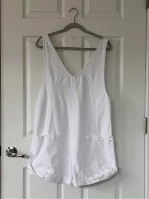 Free People High Roller Shortalls in Optic White Cotton thumbnail 4