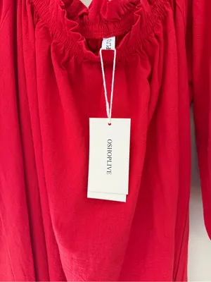 OShopLive Red Off Shoulder Maxi Dress Puff Sleeve NWT Women’s Large 100% Cotton thumbnail 4