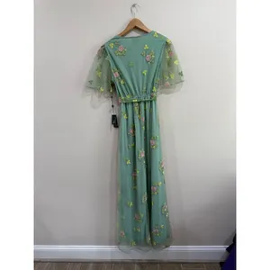 Adrianna‎ Papell Embroidered Maxi Dress Sage Multi Floral Flutter Size M NWT thumbnail 8
