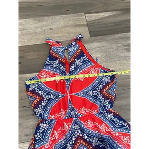 As You Wish Boho High‑Low Halter Dress Orange & Blue Size L thumbnail 8