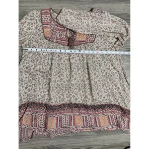 Free People Blouse S Floral Metallic Tassel Peasant Blouse Pink Cream Cottage thumbnail 7