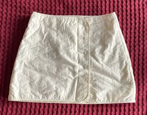 ZARA White Mini Skirt Size M Button Front A-Line 100% Nylon Lightweight thumbnail 1