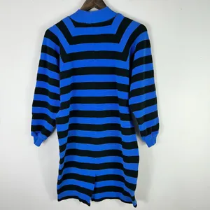 Karen Kane Sweater Dress Womens Large Blue Black‎ Striped Mock Neck Vtg 80s thumbnail 6