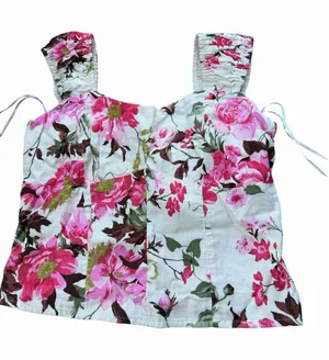 NEW Abercrombie & Fitch Floral Linen Blend Smocked Corset Top Small Coquette thumbnail 1