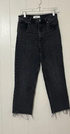 Abercrombie & Fitch The 90’s Straight Ultra High Rise Black Jeans Size 4 Raw Hem thumbnail 1
