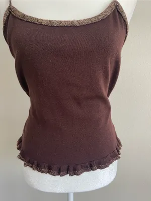 Brown Ribbed Camisole with Metallic Trim Size L thumbnail 3