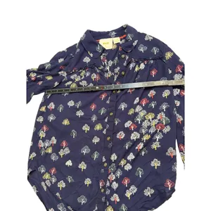 Anthropologie Maeve Fredericka Button Down Top Sz 2 Trees Navy thumbnail 11
