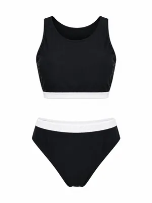 Women’s Black & White High Neck Bikini Set thumbnail 3