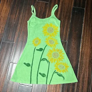 Spaghetti strap mini dress flower hand painted design casual bohemian thumbnail 1