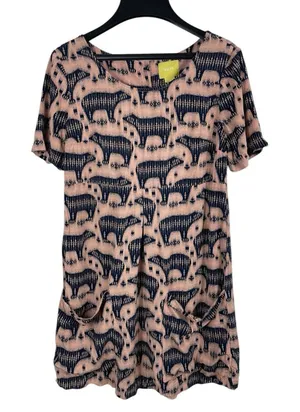 Anthropologie Mauve Short Sleeve Pull Over Pink Zola Bear Print Shift Dress 4 thumbnail 1