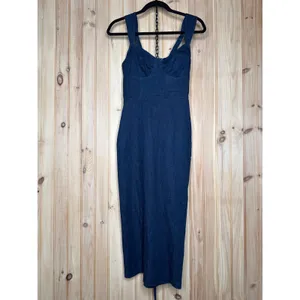 NWT Lulus Keep It Darling Dark Wash Denim Bustier Lace-Up Midi Dress Party Sz S thumbnail 2