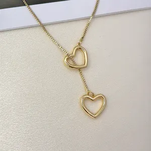Double Love Heart Pendant Necklace for Women Hollow Designs thumbnail 2