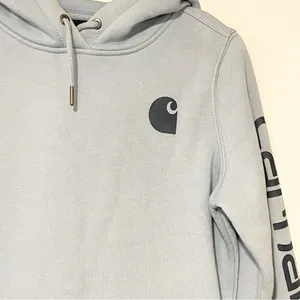 Carhartt‎ Women Size XS Light Blue Clarksburg Graphic Sleeve Pullover Sweatshirt thumbnail 2