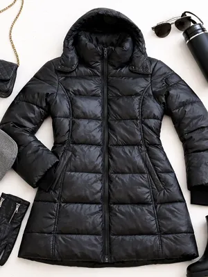 Noize Black Hooded Puffer Jacket Vegan Leather Trim Womens Medium Belt Missing thumbnail 4
