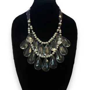 Layered double strand jumbo teardrop statement necklace Silver thumbnail 1