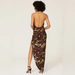 Amanda Uprichard Elektra Backless Gathered Side Slit Gown L Halter‎ Maxi Floral thumbnail 4