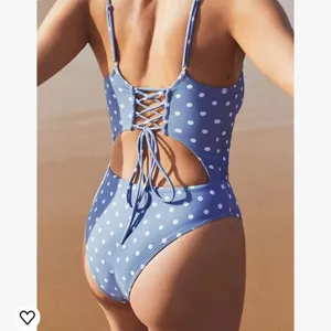 Womens Scoop Neck Cut Out Front Lace Up Back HighCut Monokini One Piece Swimsuit thumbnail 3