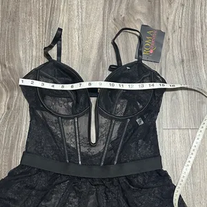 Roma Black Sheer Lace Babydoll Chemise with Plunge Cups thumbnail 10