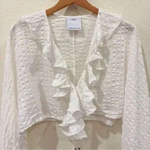C/meo Collective Distinct Long Sleeve Ruffle Crop Blouse Top Size Small Preowned thumbnail 6