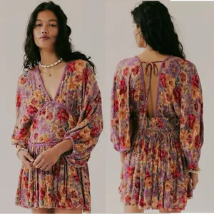 Free People Bohemian Sweet Dreams Mini Dress Lavender Floral Lace Medium thumbnail 13