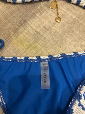 Zaful Striped Blue & White Crochet Tie-Side Bikini thumbnail 2