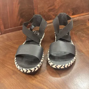 Sorel Ella II Sandals Women's Size 10 Black Leather Elastic Strap Espadrille‎ thumbnail 2