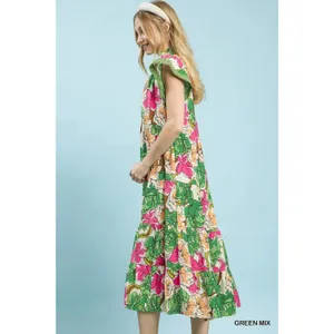 Umgee Mix Bold Floral Tiered Midi Dress -‎ Medium thumbnail 3