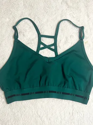 VS PINK Active Green & Black Ultimate Strappy Back Sports Bra Size Small thumbnail 3