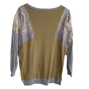 Free‎ People Feeling It Patchwork Sweatshirt Jersey Khaki Blue Paisley Small thumbnail 6