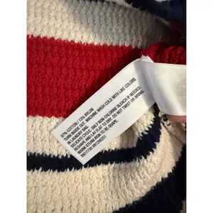 Red White Blue Striped Crochet Knit Crop Sweater Top Nautical Coastal Size Small thumbnail 5