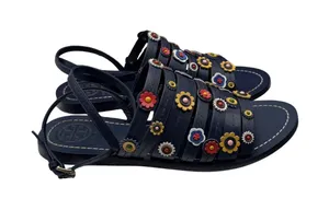 Tory Burch Marguerite Sandals 8 Navy Leather Floral Summer Casual‎ Boho thumbnail 1