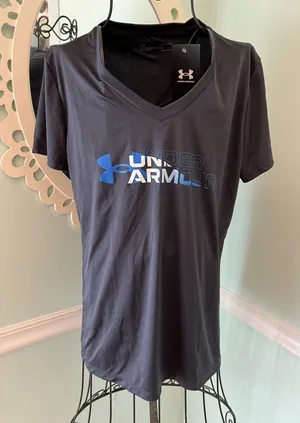 UNDER ARMOUR S Gray blue logo v neck t-shirt Short‎ Sleeve NWT thumbnail 1