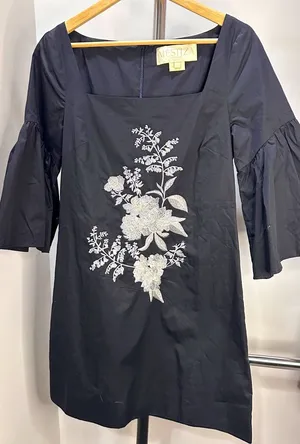 MESTIZA Black 100% Cotton A-line Dress Flare Sleeve, Size Small thumbnail 1