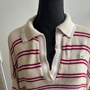Pink Cambridge Knit Polo Oversized Cropped Sweater large‎ preppy coastal resort thumbnail 4