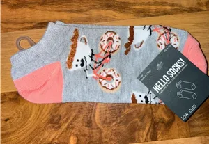 Hello Socks Low Cut Ankle Socks Womens OS 4-10 Grey Pink NEW Coffee Donut‎ Bike thumbnail 1