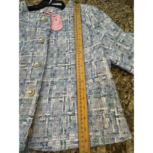 Nanette Lepore Tweed Elegant Blue Women's Pearl Button Blazer Jacket Size Large thumbnail 12