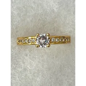 Classic Round High‎ Set CZ Ring Sz 6 Channel Set Accent Stones Pronged Gold Tone thumbnail 2