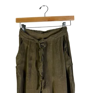 Intermix Lindy Tie Waist Pants Womens 2 Olive Green Cropped Relaxed Quiet Luxury thumbnail 3