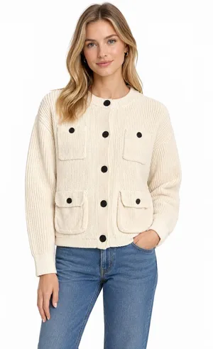 J Crew women’s Four-pocket cardigan chunky ivory CG804 Size XL NWT thumbnail 1