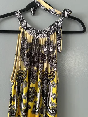Seven Islands XL Yellow Paisley Halter Maxi Dress Resort Vacation Boho summer thumbnail 4