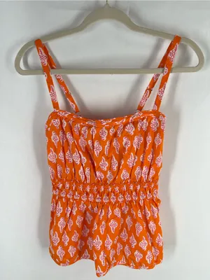 J.Crew Orange Pink Printed Smocked Cami Top Size 8 thumbnail 2