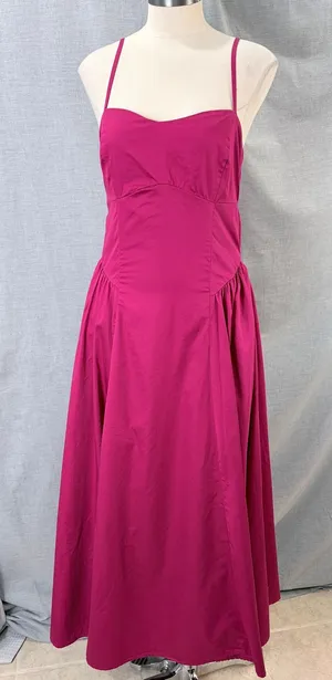 Abercrombie & Fitch Berry Dipped Waist Midi Dress Open Cutout Back M thumbnail 1
