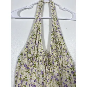 Maeve by Anthropologie Cream Halter Mini Dress with Lavender Floral 100% Viscose thumbnail 6
