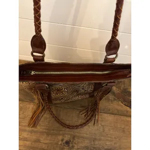 Patricia Nash Tooled Leather Fringe Tote Bag Purse Brown Floral‎ Western thumbnail 8