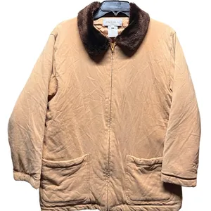 Women's Quilted Barn Jacket Faux Fur Collar Chore Pockets Tan Cotton‎ thumbnail 1