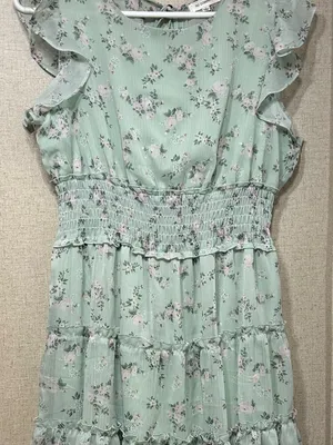 No Comment Smocked Floral Tunic with Ruffle Sleeves - Mint Green thumbnail 2